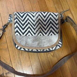 Myra Bag Black and Cream Chevron Crossbody